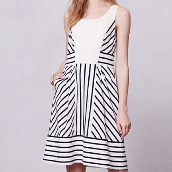 Anthropologie Maeve Chessia Dress Navy White 8 - Picture 1 of 8